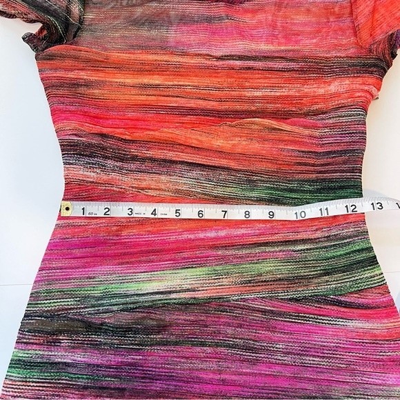 BCBG Max Azria Donna MultiColor Unique Ruched Dress Mesh Bodycon Cap Sleeve SZ S - Picture 8 of 12